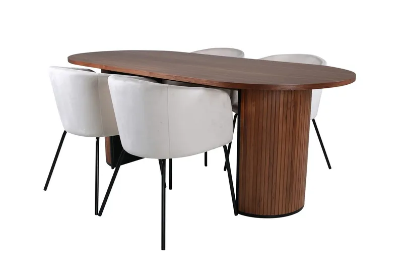 Bianca Oval Matgrupp 200 cm med 4 Berit Matstolar - valnötsfärgad, beige och svart - Möbler - Bord & matgrupp - Matgrupp