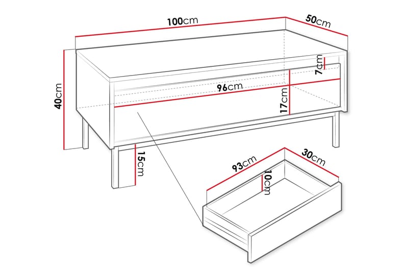 Bjurholm Rektangulärt Soffbord 100 cm med Lådor i Trä och Metall - Vit - Möbler - Bord & matgrupp - Soffbord
