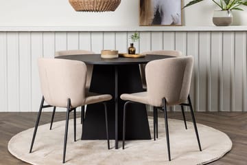 Svart - Mocca/natur bord, vit bouclé sits, svarta ben