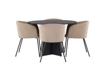 Bootcut Matgrupp 110 cm Rund med 4 Berit stolar - Beige - Möbler - Bord & matgrupp - Matgrupp