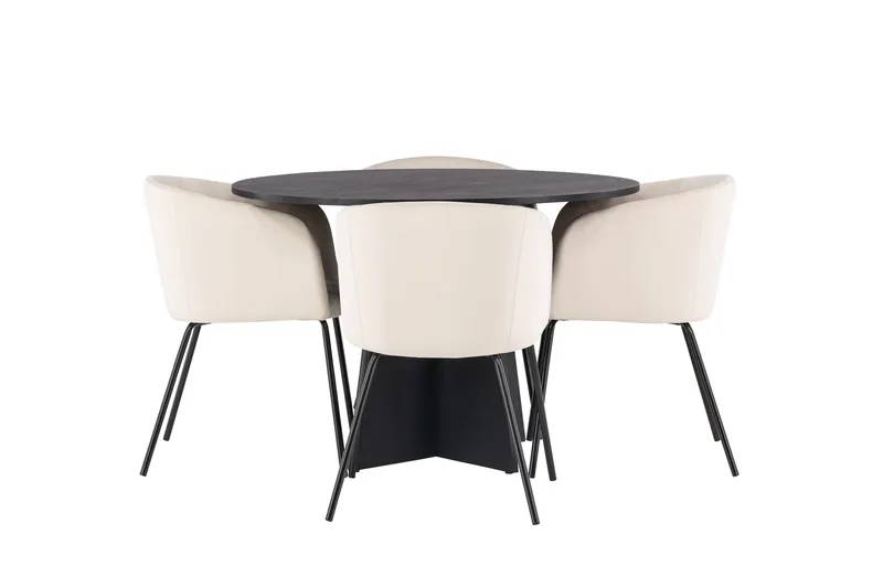 Bootcut Matgrupp 110 cm Rund med 4 Berit stolar - Beige - Möbler - Bord & matgrupp - Matgrupp