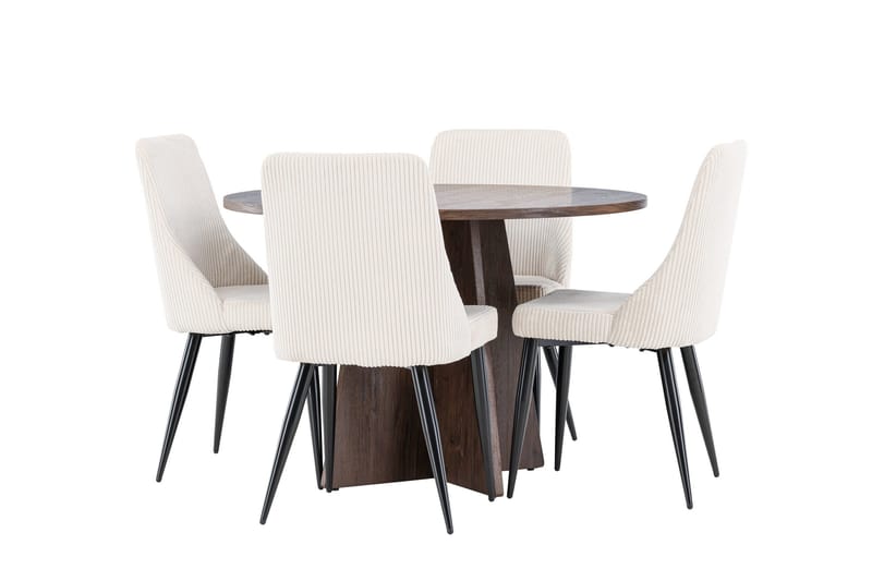 Bootcut Matgrupp 110 cm Rund med 4 Leone stolar, Mocca/Beige