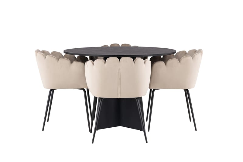 Bootcut Matgrupp 110 cm Rund med 4 Limhamn stolar, Beige