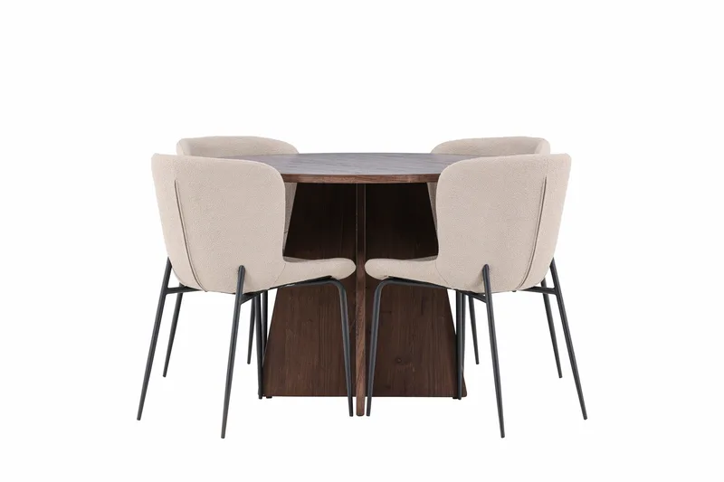 Bootcut Matgrupp 110 cm Rund med 4 Modesto stolar - Mocca/Beige - Möbler - Bord & matgrupp - Matgrupp