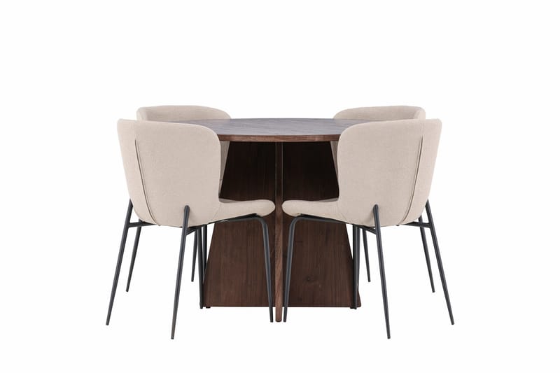 Bootcut Matgrupp 110 cm Rund med 4 Modesto stolar - Mocca/Beige - Möbler - Bord & matgrupp - Matgrupp