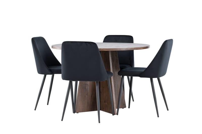 Bootcut Matgrupp 110 cm Rund med 4 Night stolar, Mocca/Svart