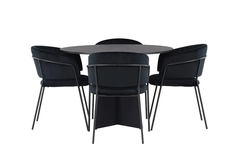Bootcut Matgrupp 110 cm Rund med 4 Selma Stolar, Svart