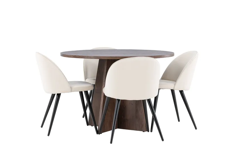 Bootcut Matgrupp 110 cm Rund med 4 Velvet stolar, Mocca/Beige