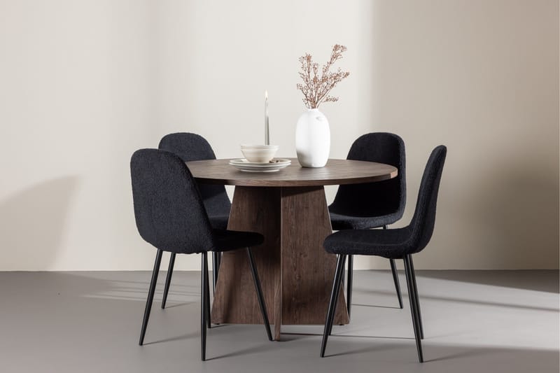 Bootcut Matgrupp 110 cm Rund med 4 Polar stolar - Mocca/Svart - Möbler - Bord & matgrupp - Matgrupp