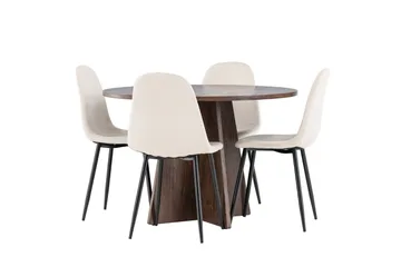 Bootcut Matgrupp 110 cm Rund med 4 Polar stolar - Mocca/Beige - Möbler - Bord & matgrupp - Matgrupp