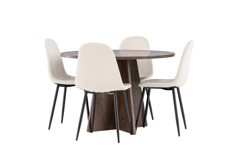 Bootcut Matgrupp 110 cm Rund med 4 Polar stolar - Mocca/Beige - Möbler - Bord & matgrupp - Matgrupp