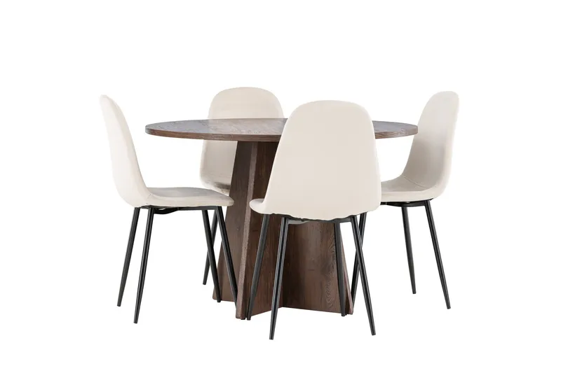 Bootcut Matgrupp 110 cm Rund med 4 Polar stolar - Mocca/Beige - Möbler - Bord & matgrupp - Matgrupp