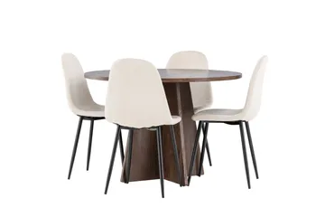 Bootcut Matgrupp 110 cm Rund med 4 Polar stolar - Mocca/Beige - Möbler - Bord & matgrupp - Matgrupp