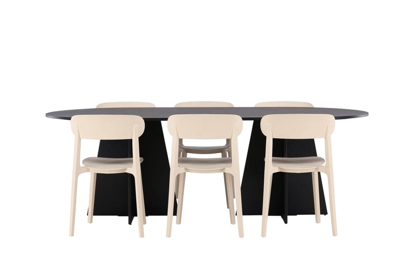 Bootcut Matgrupp 230 cm Oval med 6 Åstol stolar, Svart