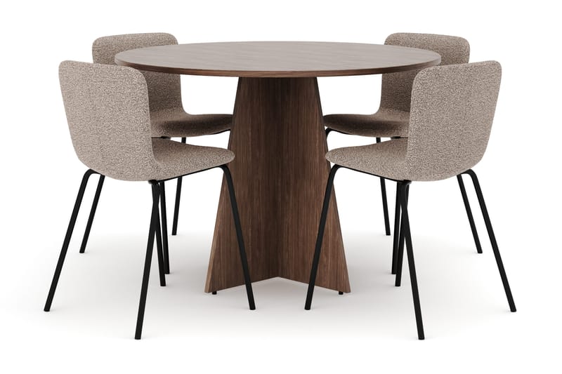 Bootcut Runt Litet Matbord Valnöt 110 cm med 4 Katy Matstolar