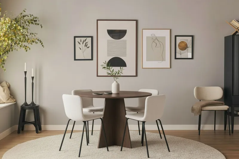 Bootcut Runt Litet Matbord Valnöt 110 cm med 4 Katy Matstolar - Möbler - Bord & matgrupp - Matgrupp