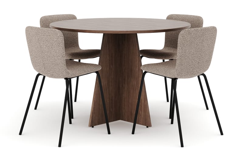 Bootcut Runt Litet Matbord Valnöt 110 cm med 4 Katy Matstolar