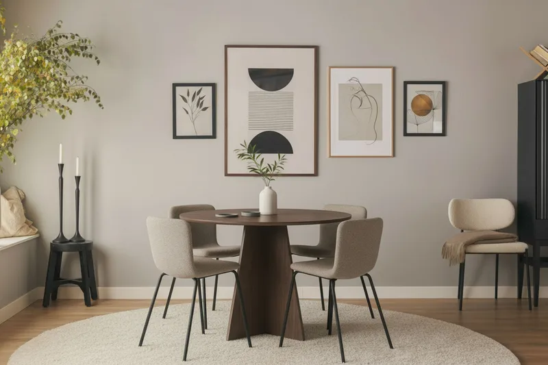 Bootcut Runt Litet Matbord Valnöt 110 cm med 4 Katy Matstolar - Möbler - Bord & matgrupp - Matgrupp