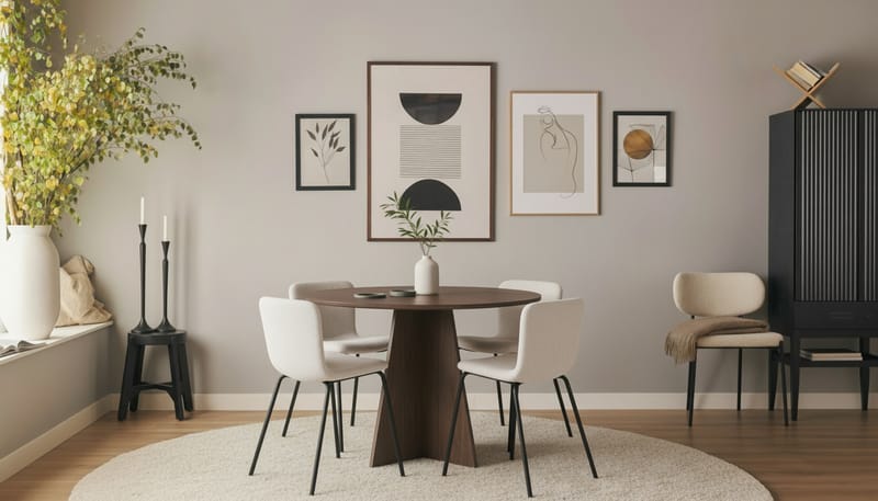 Bootcut Runt Litet Matbord Valnöt 110 cm med 4 Katy Matstolar - Möbler - Bord & matgrupp - Matgrupp