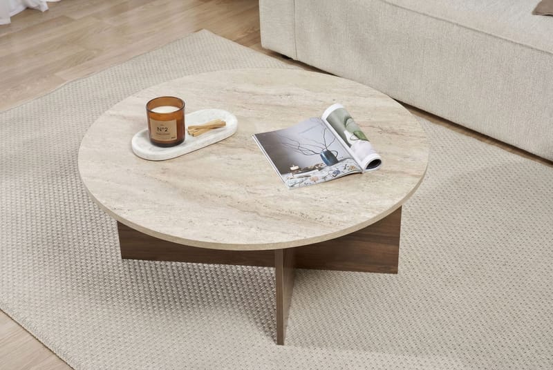 Boro Soffbord 90x40x90 cm - Travertine och Walnut - Möbler - Bord & matgrupp - Soffbord