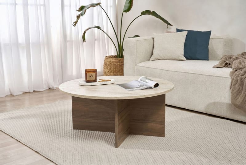Boro Soffbord 90x40x90 cm - Travertine och Walnut - Möbler - Bord & matgrupp - Soffbord