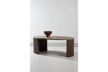 Bristol 120 cm Ovalt Soffbord i Marmor med Räfflade Träben - Mellanbrun - Möbler - Bord & matgrupp - Soffbord