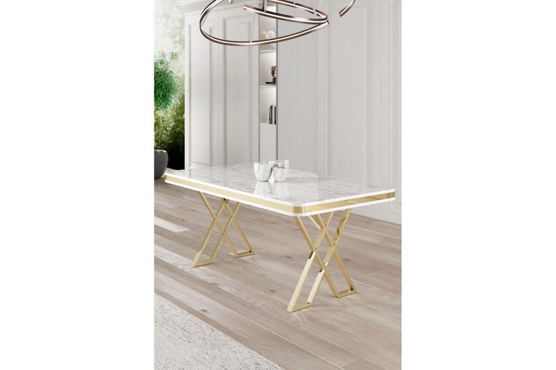 Calchera Matbord 130 cm Rektangulär - Vit Marmor/Guld - Möbler - Bord & matgrupp - Matbord & köksbord
