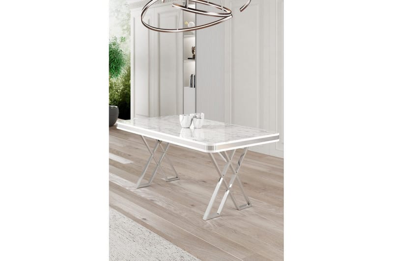 Calchera Matbord 130 cm Rektangulär - Vit Marmor/Krom - Möbler - Bord & matgrupp - Matbord & köksbord