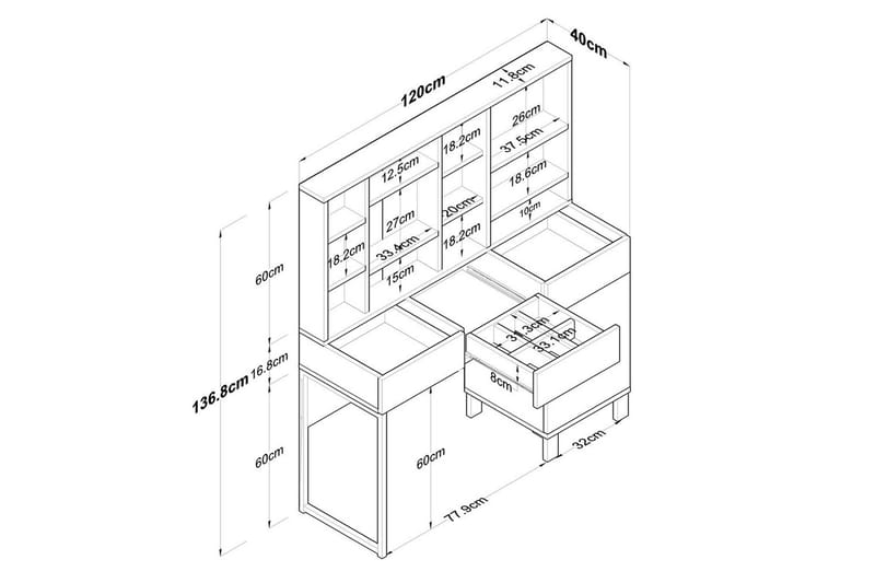 Ceris Sminkbord 120 cm - Vit - Möbler - Bord & matgrupp - Sminkbord & toalettbord