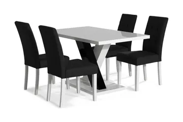Cesi Matgrupp 140 cm med 4 Viktor Stol - Vit/Svart/Svart PU - Möbler - Bord & matgrupp - Matgrupp