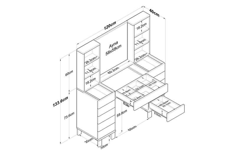Ceylon Sminkbord 120 cm - Vit - Möbler - Bord & matgrupp - Sminkbord & toalettbord