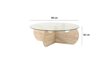 Chaino Runt Soffbord 90 cm i Trä och Glas med Skulpturalt Underrede - Klar - Möbler - Bord & matgrupp - Soffbord
