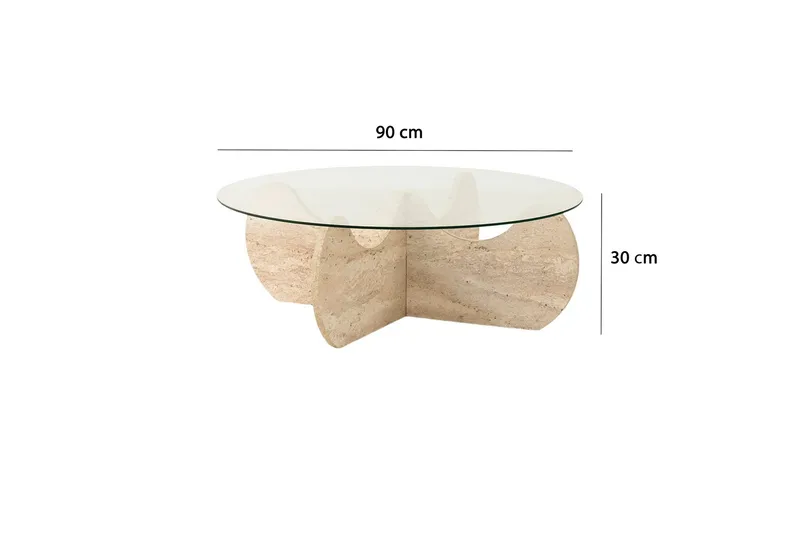 Chaino Runt Soffbord 90 cm i Trä och Glas med Skulpturalt Underrede - Klar - Möbler - Bord & matgrupp - Soffbord