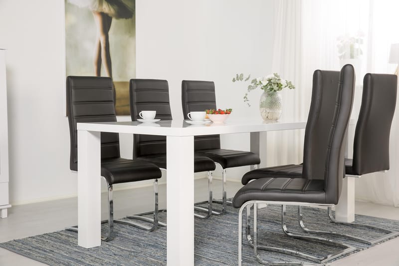 Cibus Matgrupp 180 cm med 6 Stolar - Vit/Svart Konstläder - Möbler - Bord & matgrupp - Matgrupp