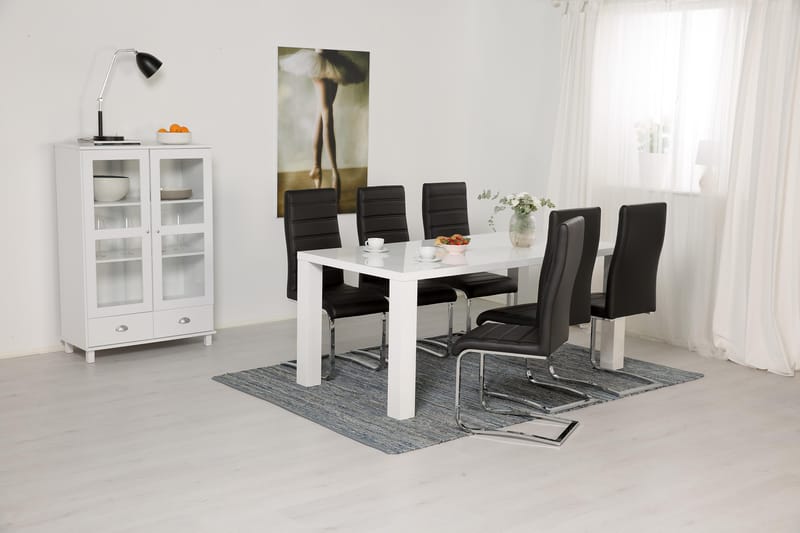 Cibus Matgrupp 180 cm med 6 Stolar - Vit/Svart Konstläder - Möbler - Bord & matgrupp - Matgrupp