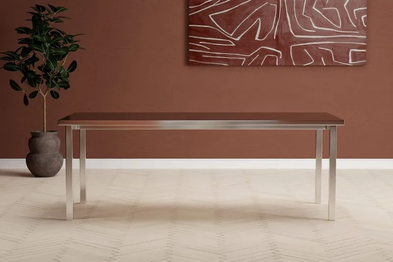 Cilo Stort Rektangulärt Matbord 210 cm i Trä och Metall, Silver