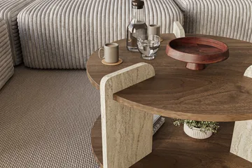 Cindral Soffbord 70 cm Rund - Valnöt Och Travertin - Möbler - Bord & matgrupp - Soffbord