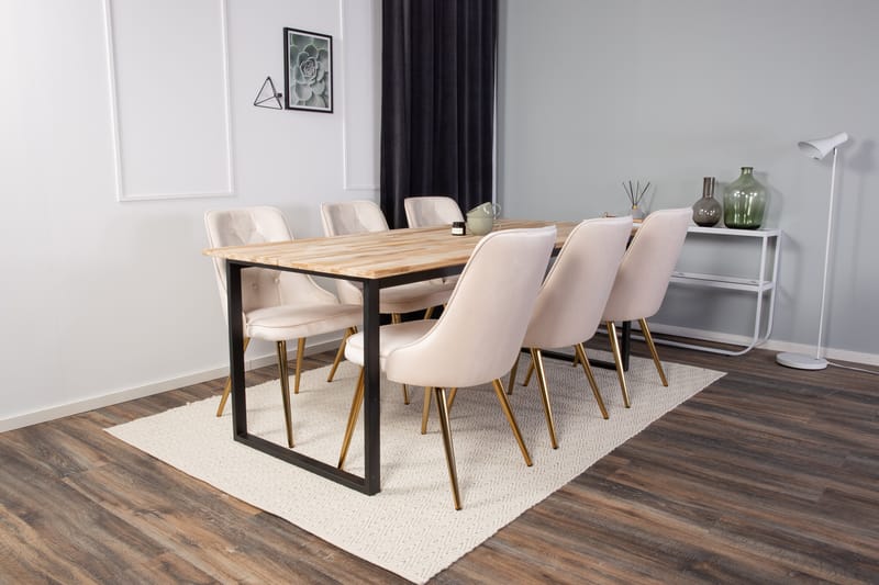 Cirebon Matgrupp 200 cm Rektangulär med 6 Velvet Deluxe stolar - Beige - Möbler - Bord & matgrupp - Matgrupp