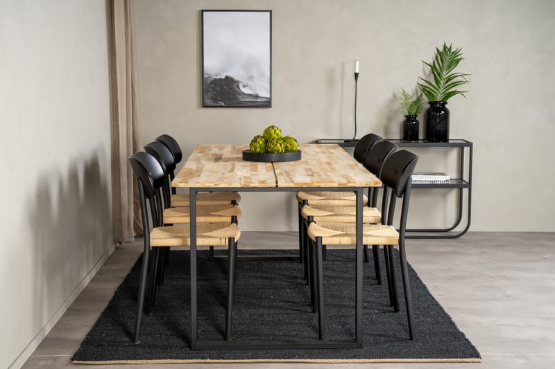 Cirebon Matgrupp 200 cm Rektangulär med 6 Polly stolar - Svart - Möbler - Bord & matgrupp - Matgrupp