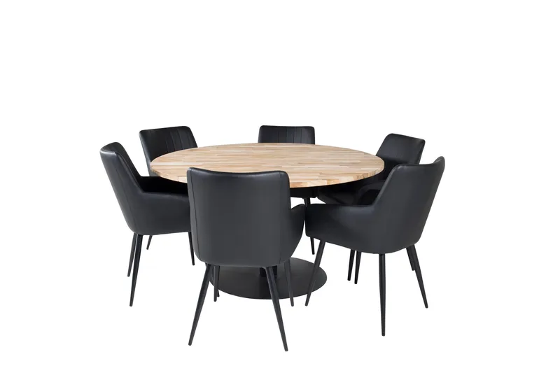 Comfort Matgrupp 140 cm Rund med 6 Comfort stolar, Svart