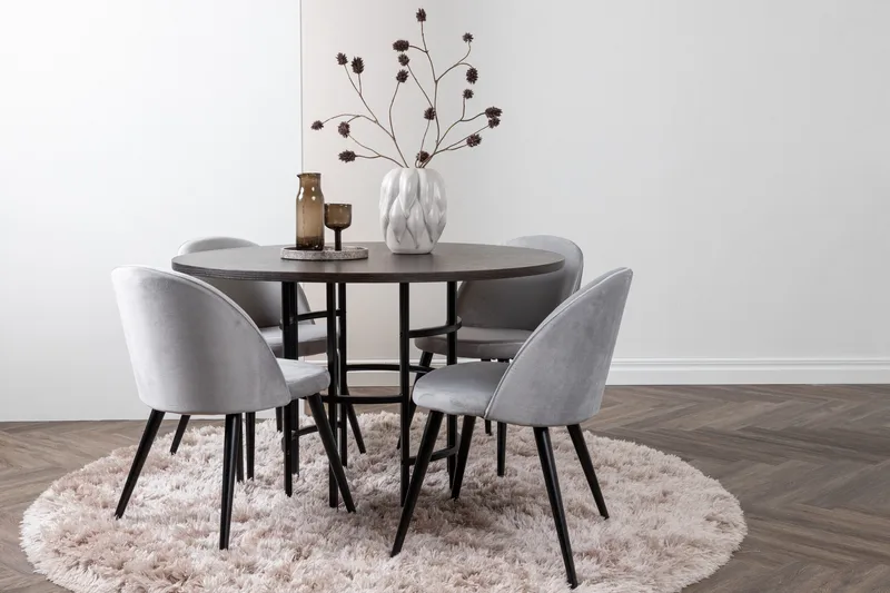 Copenhagen Matgrupp 115 cm Rund med 4 Velvet stolar - Grå - Möbler - Bord & matgrupp - Matgrupp