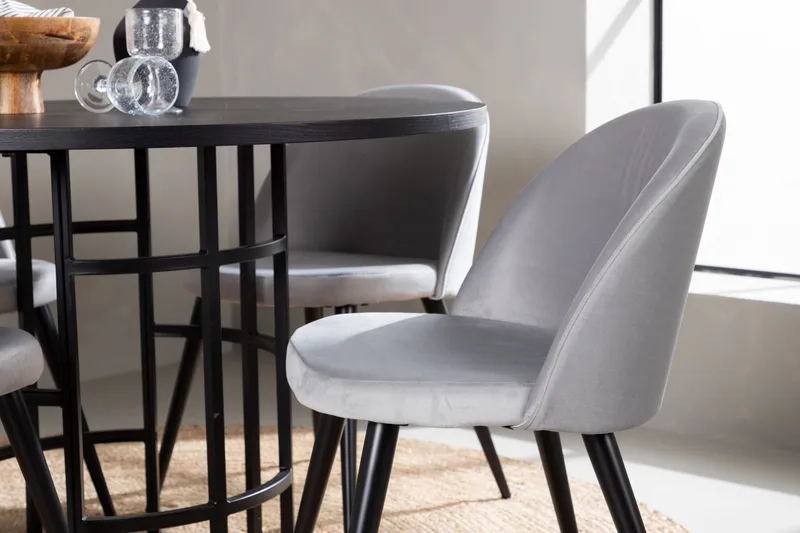 Copenhagen Matgrupp 115 cm Rund med 4 Velvet stolar - Svart - Möbler - Bord & matgrupp - Matgrupp