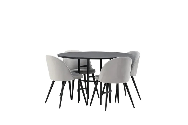 Copenhagen Matgrupp 115 cm Rund med 4 Velvet stolar - Svart - Möbler - Bord & matgrupp - Matgrupp