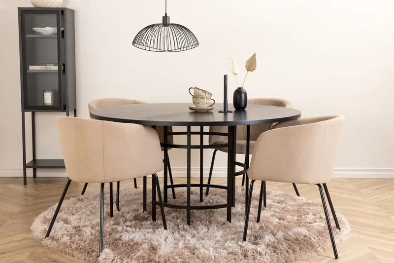 Copenhagen Matgrupp 140 cm Rund med 4 Berit stolar, Beige/Svart