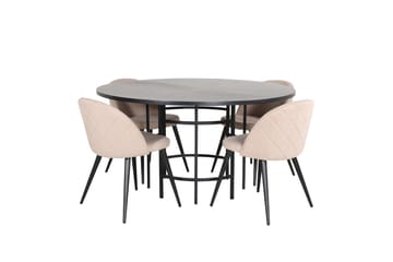 Copenhagen Matgrupp 140 cm Rund med 4 Velvet stolar - Beige - Möbler - Bord & matgrupp - Matgrupp