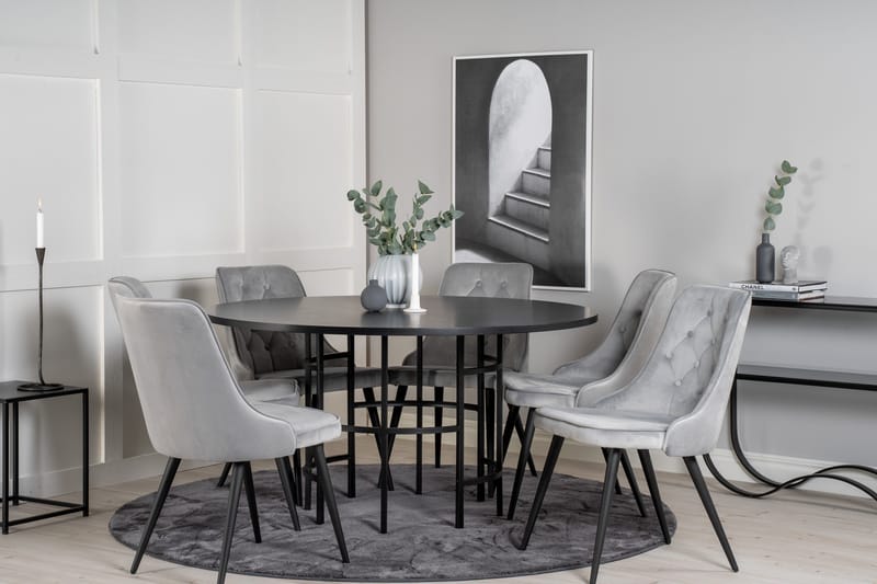 Copenhagen Matgrupp med 6 Valera Lyx Sammetsstolar Svart/Grå - Furniture Fashion - Möbler - Bord & matgrupp - Matgrupp