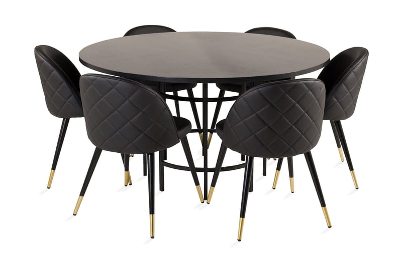 Copenhagen Matgrupp med 6 Valera Matstolar Mässing/Svart, Furniture Fashion