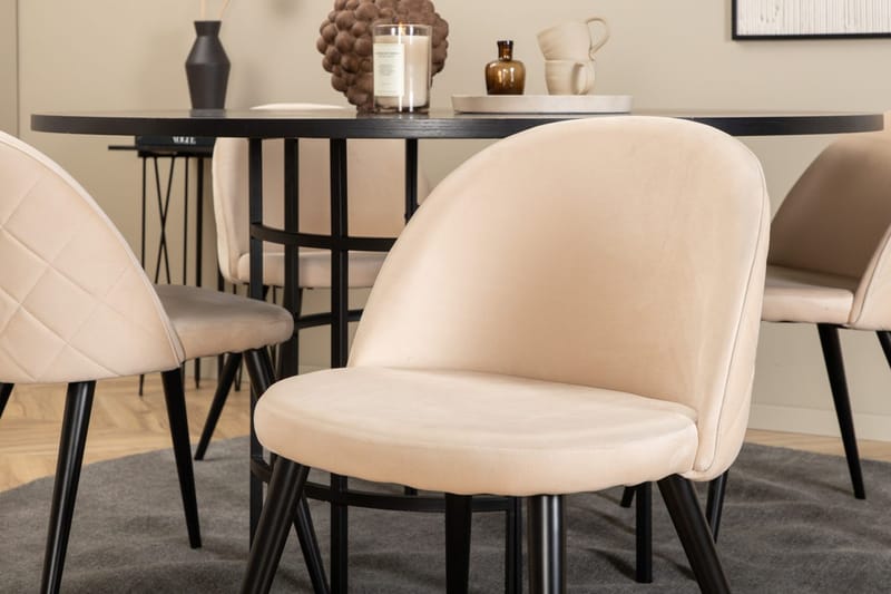 Copenhagen Rund Matgrupp 140 cm med 4 Velvet Matstolar - svart och beige - Möbler - Bord & matgrupp - Matgrupp