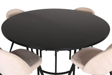 Copenhagen Rund Matgrupp 140 cm med 4 Velvet Matstolar - svart och beige - Möbler - Bord & matgrupp - Matgrupp