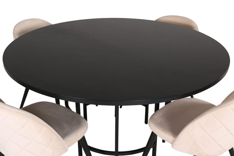 Copenhagen Rund Matgrupp 140 cm med 4 Velvet Matstolar - svart och beige - Möbler - Bord & matgrupp - Matgrupp